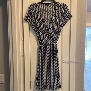 Brooks Brothers Black and White Flutter Sleeve Midi Dress